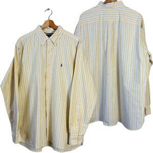 Ralph Lauren Long Sleeve Striped Button Down Shirt Men's XL Yellow Classic Fit